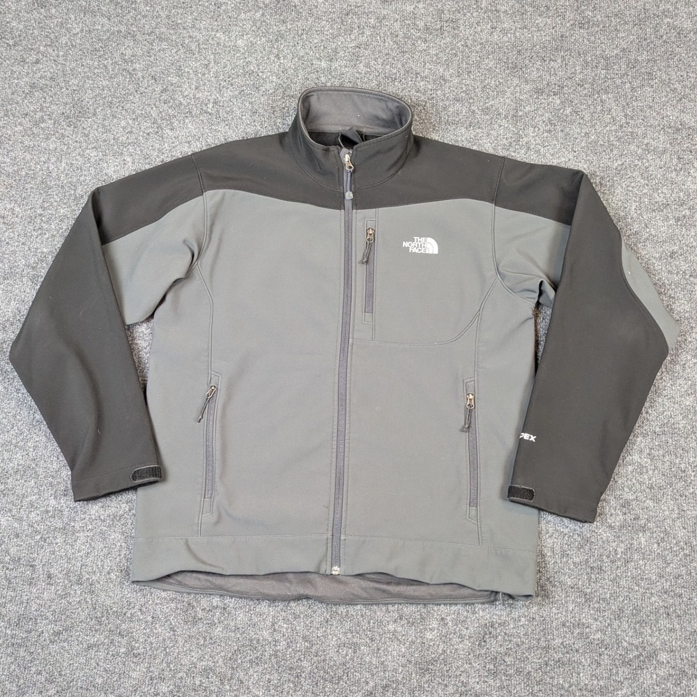 The North Face Apex Softshell Jacket Mens Large Gray Black Full Zip Fleece Lined